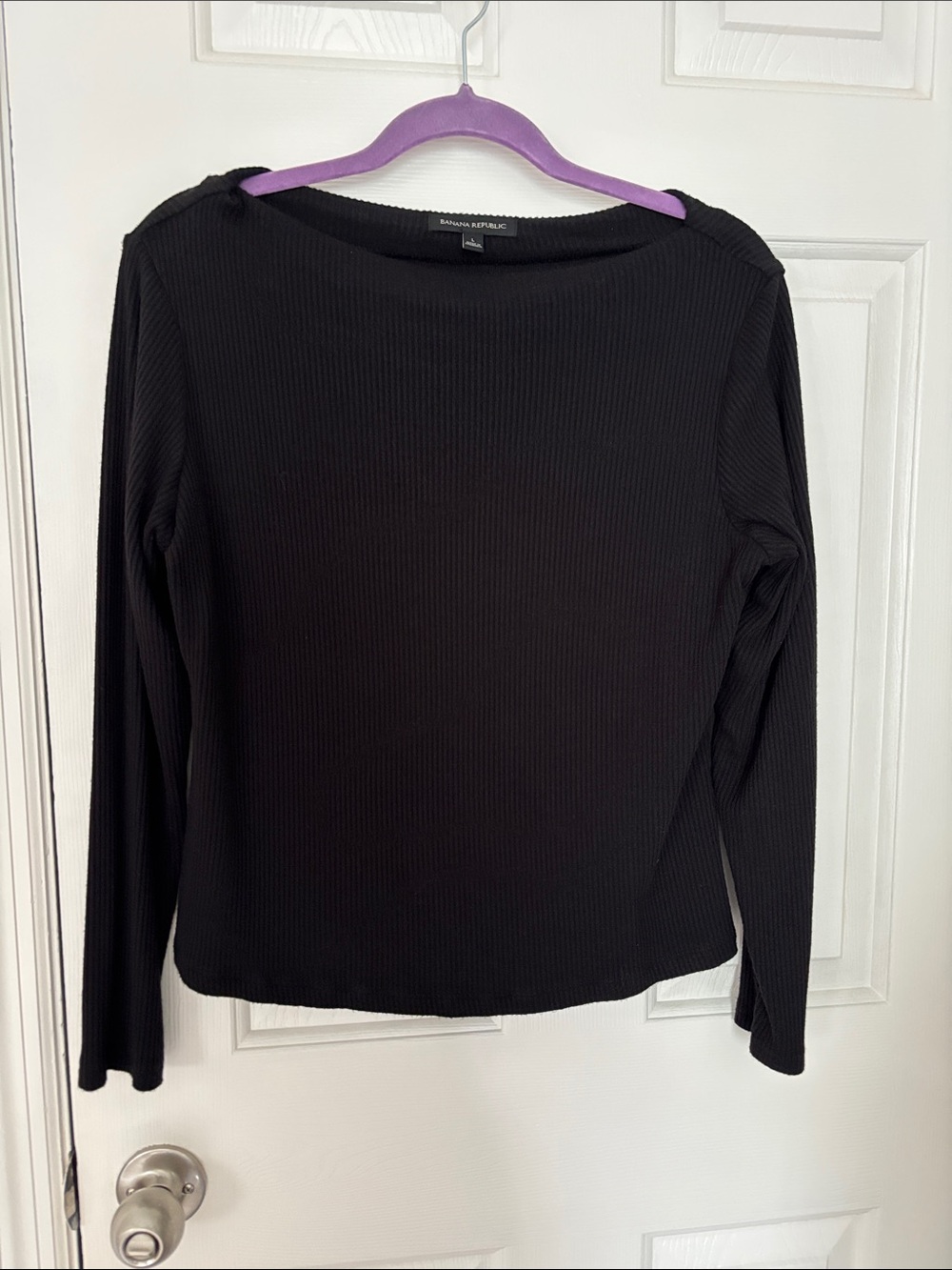 Banana Republic Black Ribbed Boatneck Long Sleeve Top